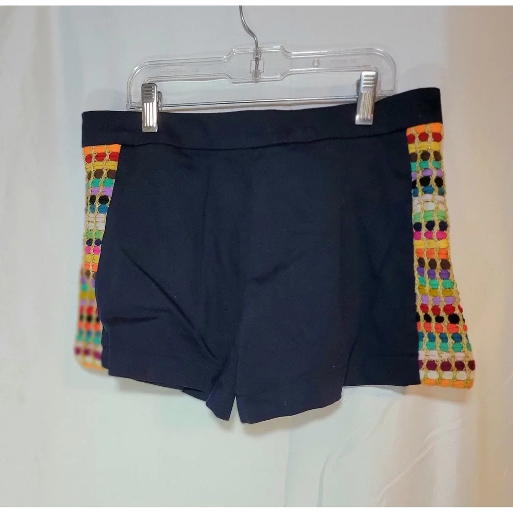 Judith March Navy Blue Shorts with Colorful Woven Side Panels Small